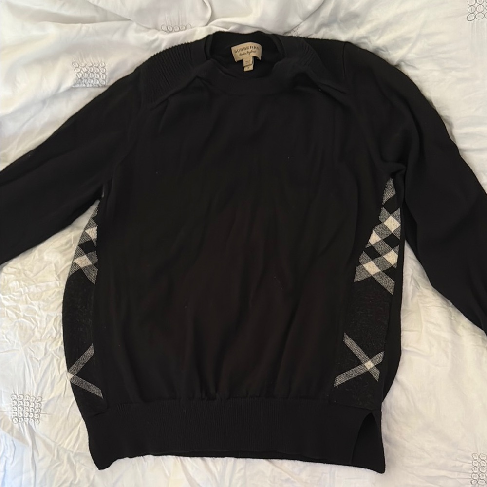Burberry Black and Gray Crewneck Sweater with Patterned Sides